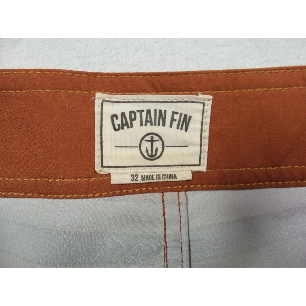 Captain‎ Fin Shorts Mens Size 32 Orange Blue Striped Stretch Boardshorts NWT
